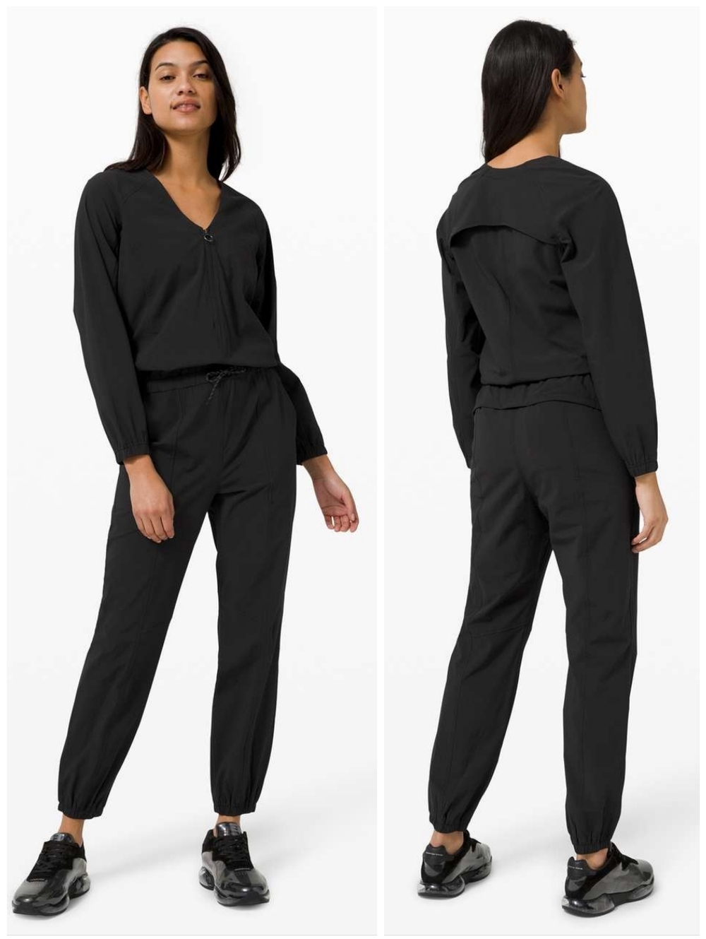 Lululemon Dynamic Days Black Zip Front Tie Waist Utility Jumpsuit